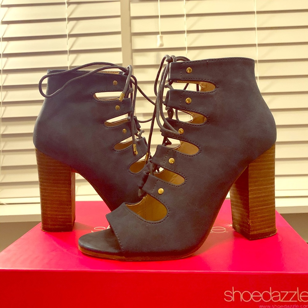 Blue Aldo Tie Up Chunky Heels